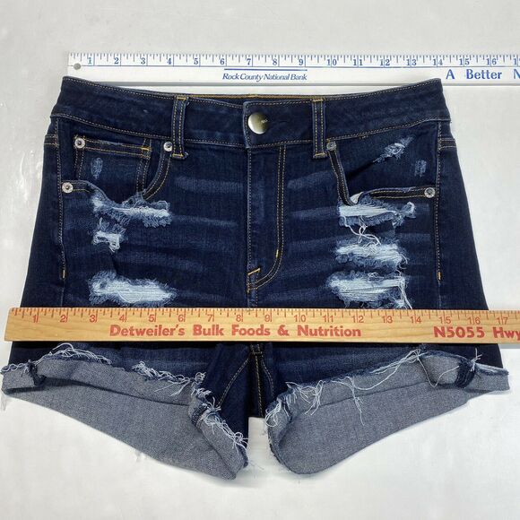 American Eagle Hi-Rise Shortie Sz 6 360 Super Stretch Denim Short Holes Fray EUC - Picture 3 of 11